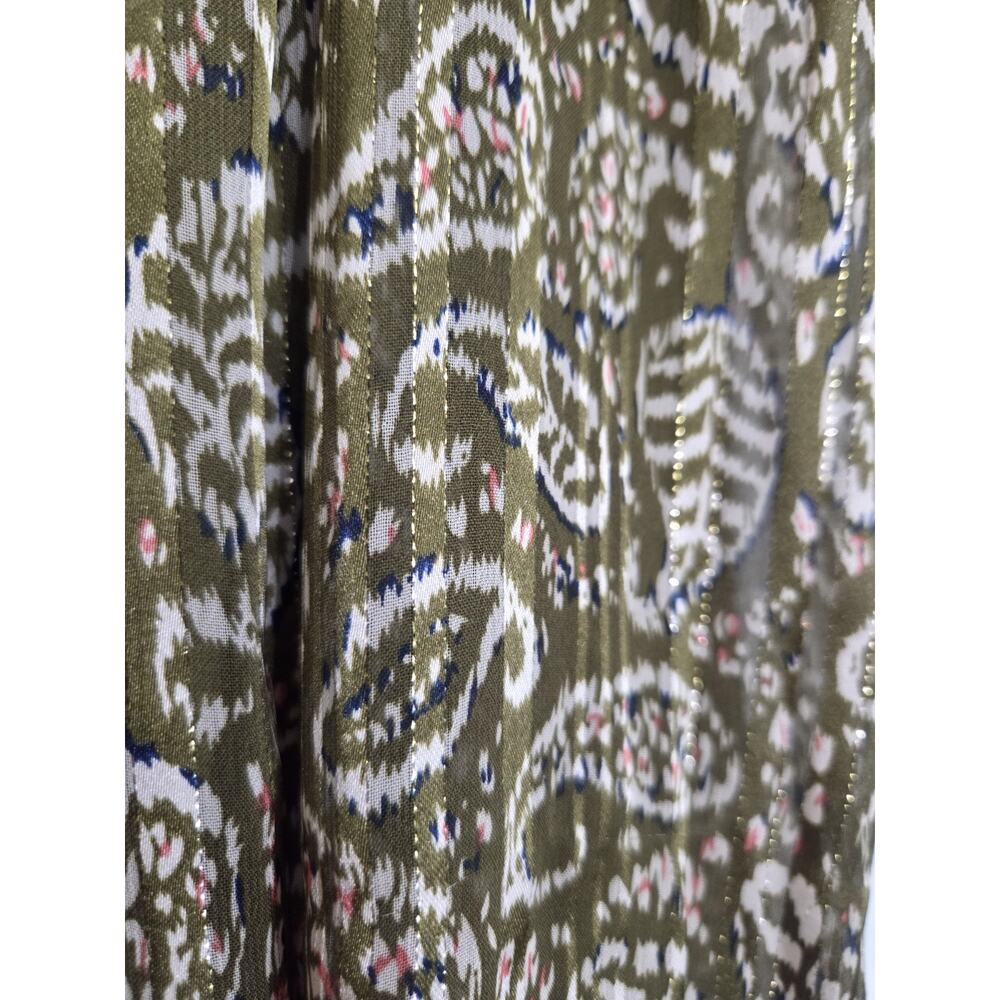 Pleated Maxi Skirt Size Sm Green Paisley Lined Gold Trim Gypsy Peasant Boho - Picture 10 of 11